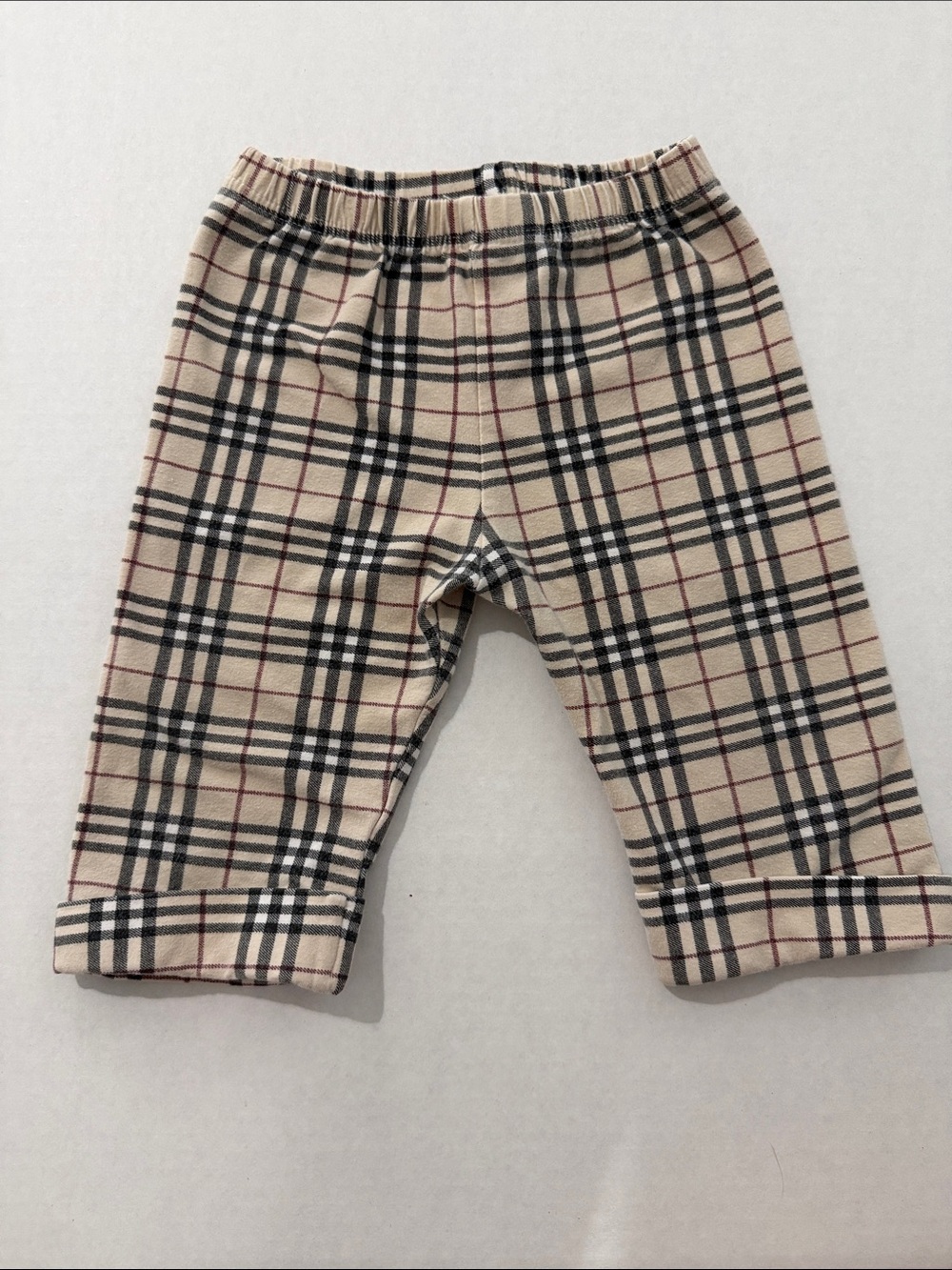 Burberry Baby 3-6M Beige Plaid Baby Pants with Black & Red Accents